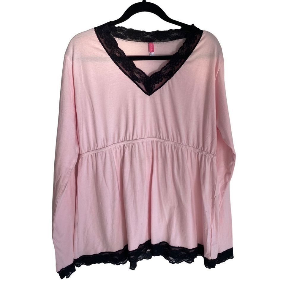 Blush Women's Pink V-Neck Long Sleeve Lace Pajama Top Size XL